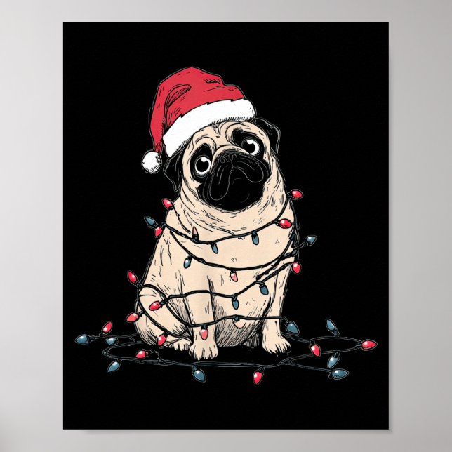 Poster Funny Pug Christmas Graphics Dog Lights Lover Owne (Frente)