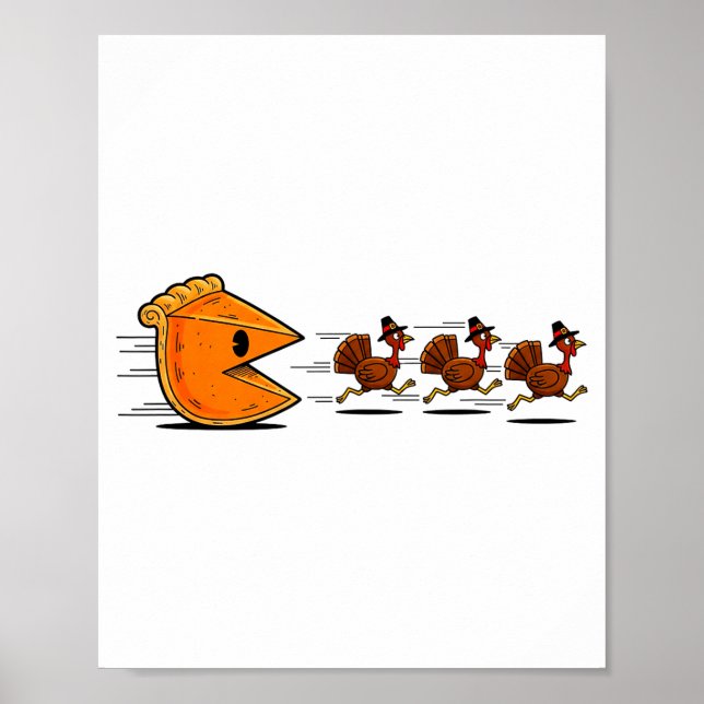Poster Funny Pumpkin E Chasing Turkey Gobble Fall Thanksg (Frente)