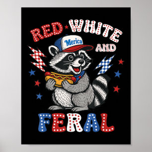 Poster Funny Raccoon 4 De Julho Patriótico Vermelho Verme