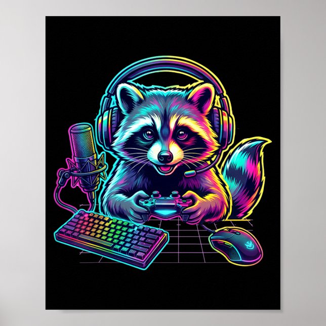 Poster Funny Raccoon Gamer Video Game Gaming Lover  (Frente)