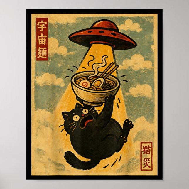 Poster Funny Ramen Cat Japanese Anime Ufo Men Women Teens (Frente)