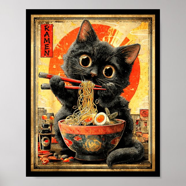 Poster Funny Ramen Cat Noodle Lovers Anime Otaku  (Frente)