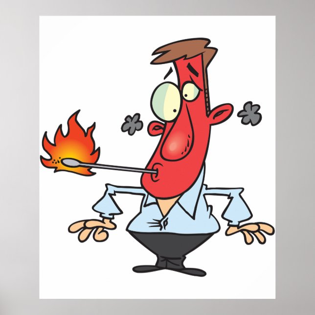 Poster Funny Red Face Man with Thermometer Fever (Frente)