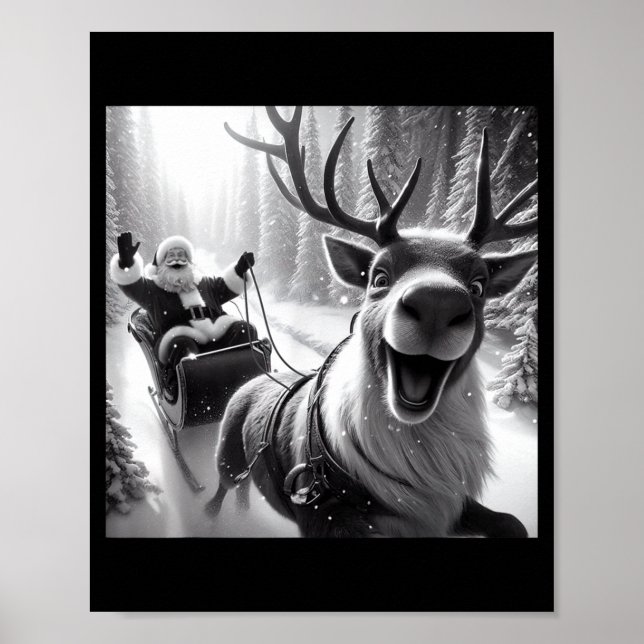 Poster Funny Reindeer Selfie Santa Christmas Shirts Men W (Frente)