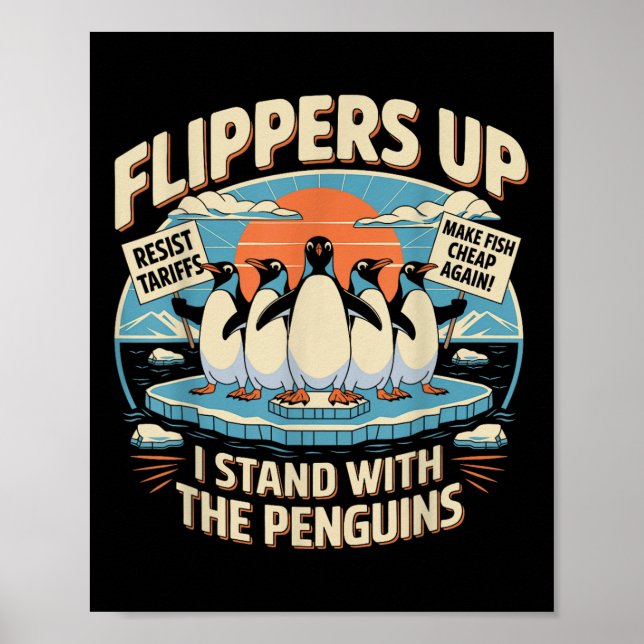 Poster Funny Resiste Pinguins Protestando Contra Tarifas (Frente)