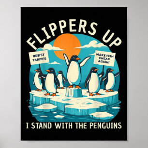 Poster Funny Resiste Pinguins Protestando Contra Tarifas