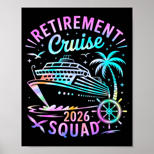 Poster Funny Retirement Cruise 2026 Squad Tie Dye Retired (Frente)
