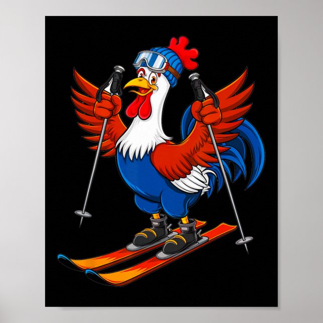 Poster Funny Rooster Skiing Adventure Cartoon  (Frente)