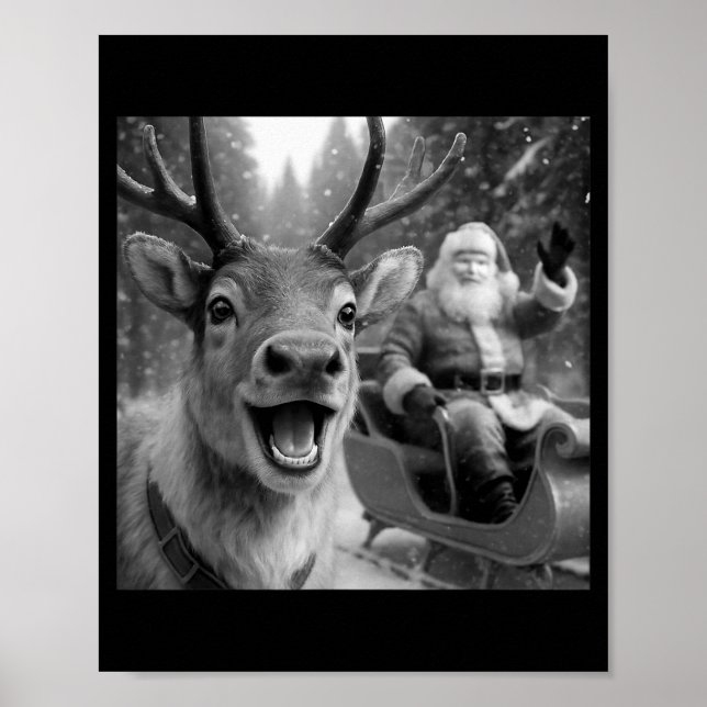 Poster Funny Santa Claus In Sleigh With Reindeer Christma (Frente)