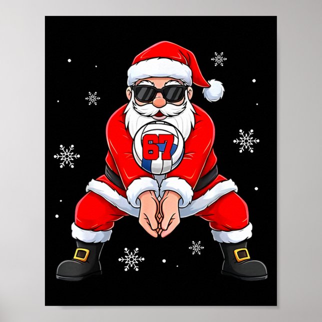Poster Funny Santa Claus Playing Volleyball Six Seven Chr (Frente)
