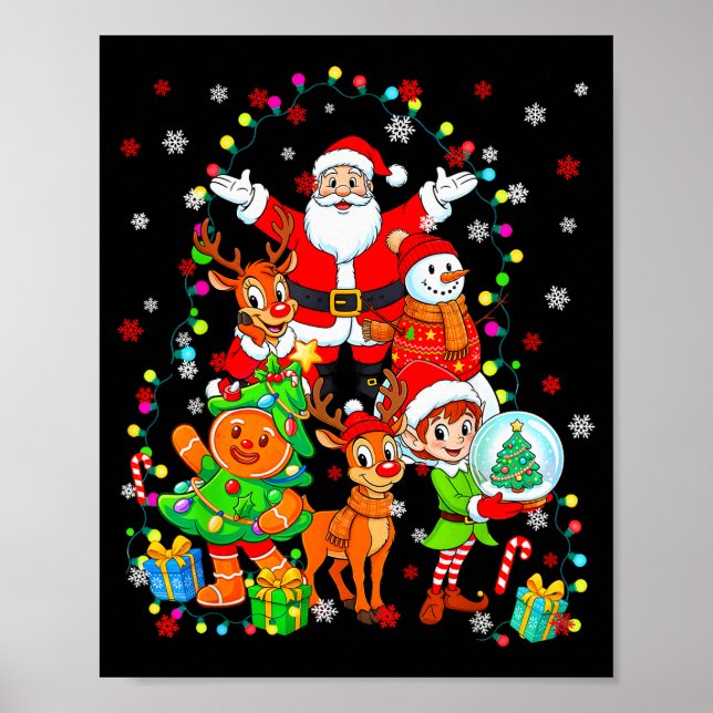 Poster Funny Santa Elf Snowman Reindeer Gingerbread Chris (Frente)