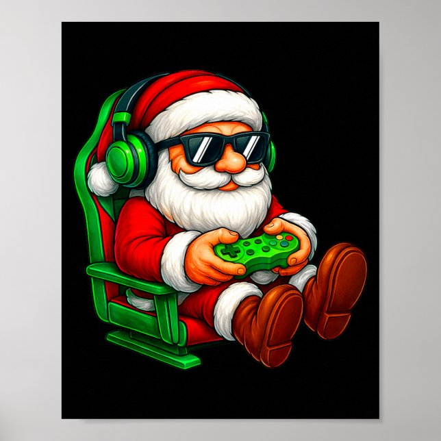 Poster Funny Santa Gaming Gamer Pajamas Pjs Christmas Xma (Frente)