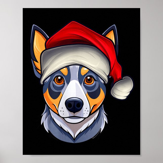 Poster Funny Santa Hat Xmas Pajamas Blue Heeler Dog Chris (Frente)