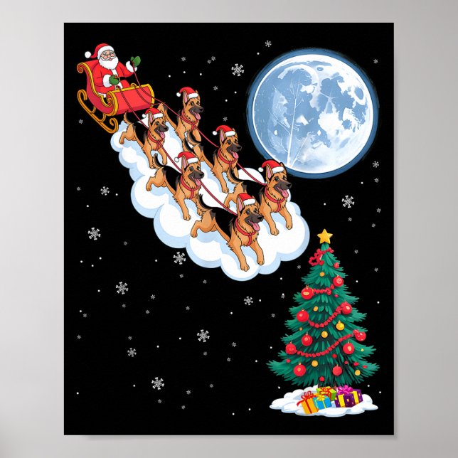 Poster Funny Santa Riding German Shepherd Dog Tree Christ (Frente)
