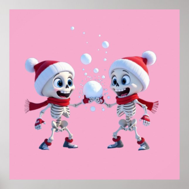 Poster Funny Santa Skeletons Having a Snowball Fight  (Frente)