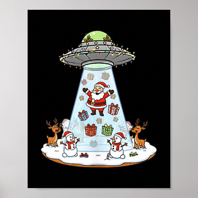 Poster Funny Santa Ufo Delivery Happy Reindeer Snowman Ch (Frente)