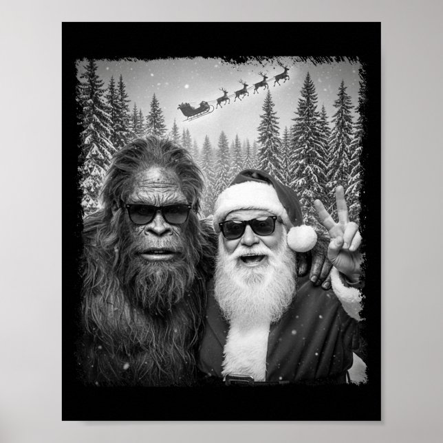 Poster Funny Sasquatch Meme Cool Selfie With Santa Christ (Frente)
