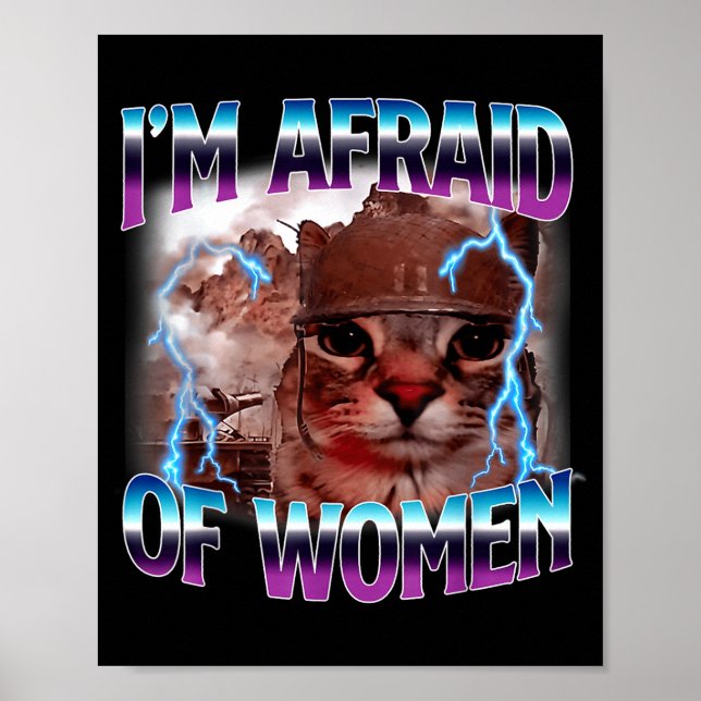 Poster Funny Saying Humor Afraid Of Women Cat Meme Animal (Frente)