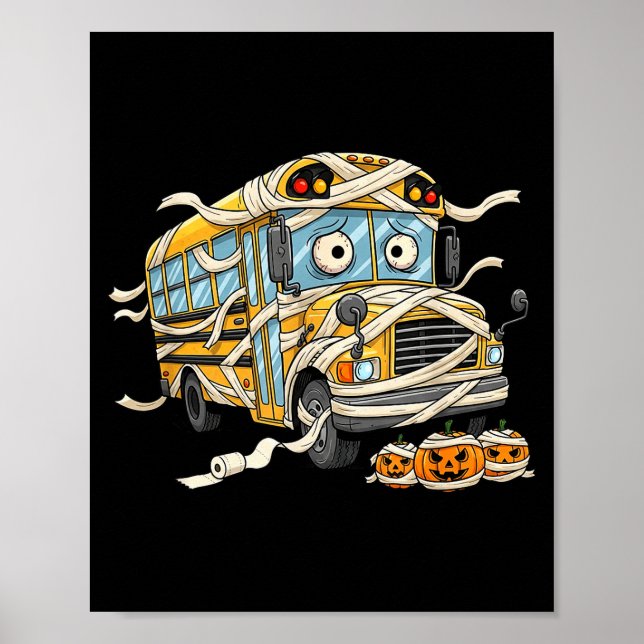 Poster Funny School Bus Mummy Pumpkin Halloween Kids Mens (Frente)
