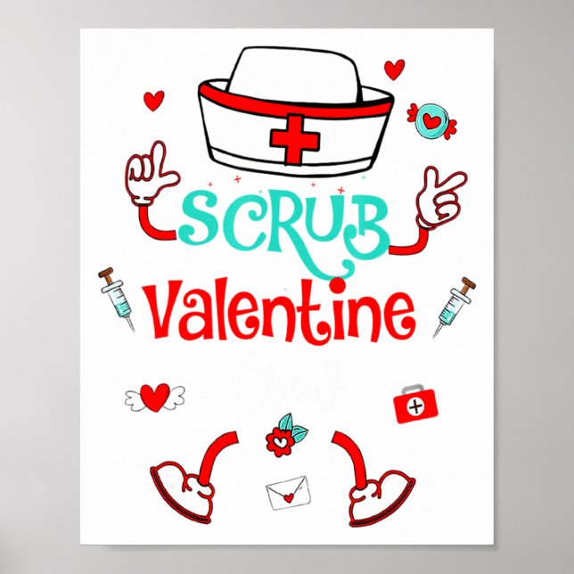 Poster Funny Scrub Valentines Day Nurse Crew Family Group (Frente)