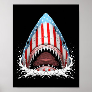 Poster Funny Shark American Flag Jawsome 4 De Julho Crian