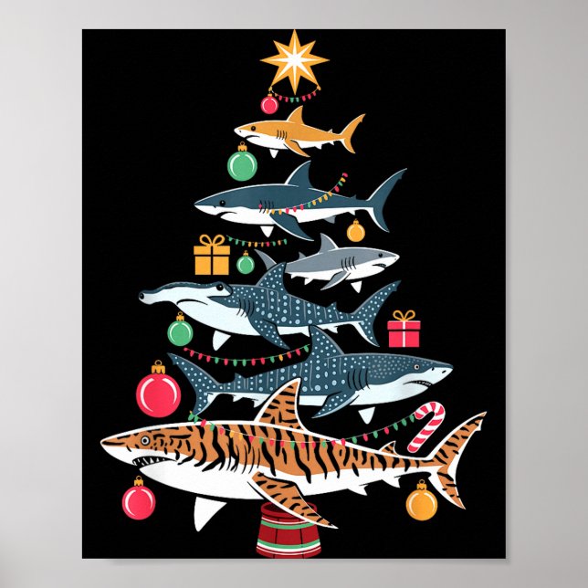 Poster Funny Shark Christmas Tree  (Frente)