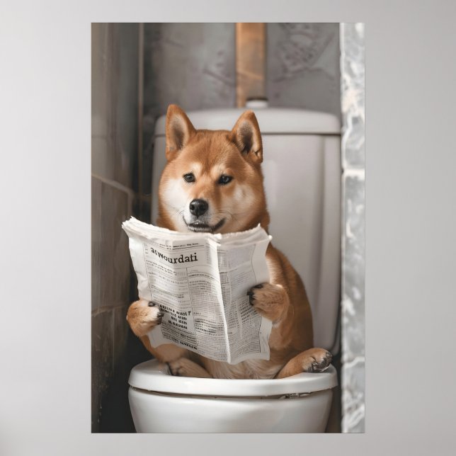 Poster Funny Shiba Inu on Toilet Print, Bathroom Humor (Frente)