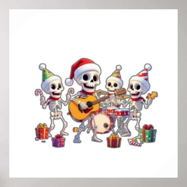 Poster Funny Skeleton Band Christmas & New Year – 3D Cart (Frente)