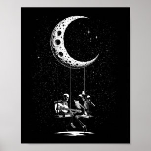 Poster Funny Skeleton Casal Moon tocando guitarra Hallowe