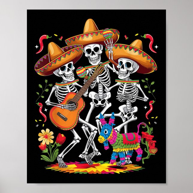 Poster Funny Skeleton Cinco De Mayo Fiesta Mexicano Festi (Frente)