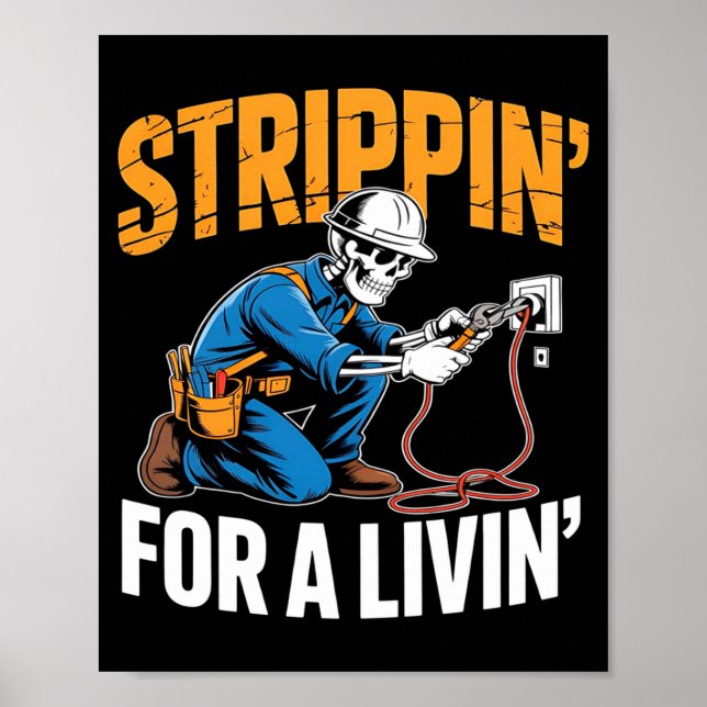 Poster Funny Skeleton Electrician N For A Livin Long Slee (Frente)