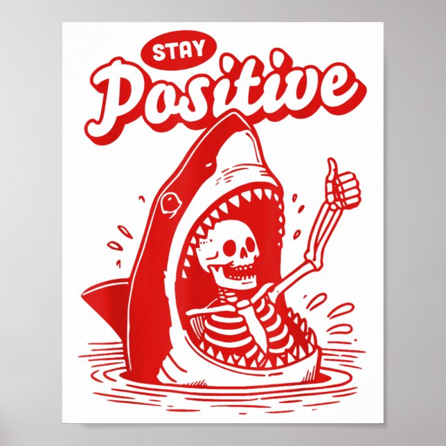 Poster Funny Skeleton Stay Sitive Shark Beach Motivationa (Frente)