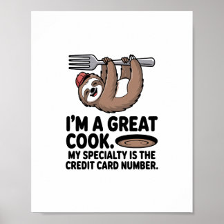 Poster Funny Sloth Cook Hanging on a Fork
