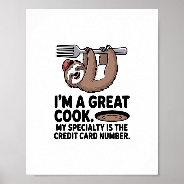 Poster Funny Sloth Cook Hanging on a Fork (Frente)