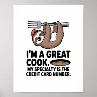 Poster Funny Sloth Cook Hanging on a Fork