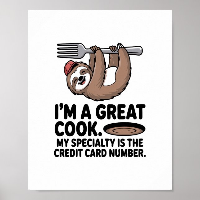 Poster Funny Sloth Cook Hanging on a Fork (Frente)