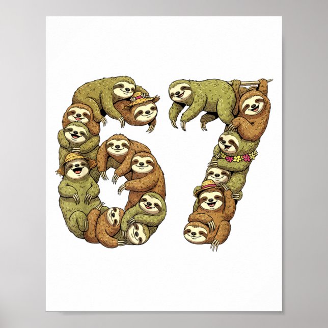 Poster Funny Sloth Tribal 6 7 Meme Six Seven Love  (Frente)