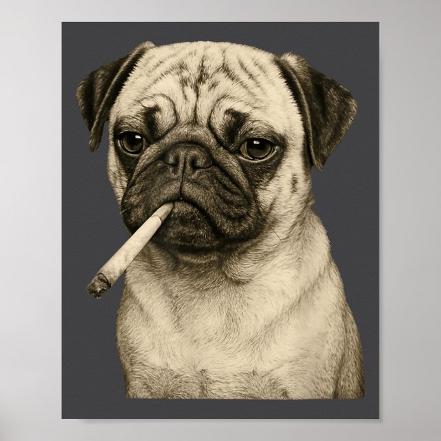 Poster Funny Smoking Pug Dog Cigarette Gen Z Meme Graphic (Frente)