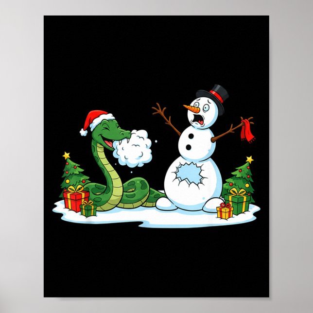 Poster Funny Snake Snowman Christmas Tree Xmas Womens Men (Frente)