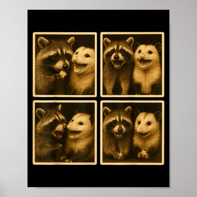 Poster Funny Ssum And Raccoon Photobooth Selfie Trash Fer (Frente)