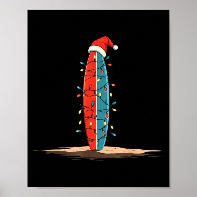 Poster Funny Surf Christmas Lights Lover Surfboard Surfin (Frente)