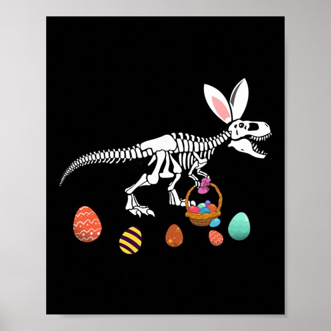 Poster Funny T Rex Easter Skeleton Bunny Sket Egg Hunt Ea (Frente)
