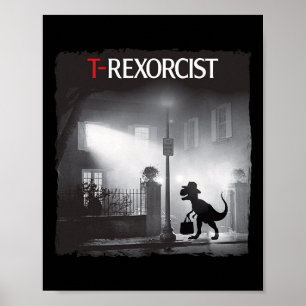Poster Funny T-rex Horror Parody Dinossaur Halloween Retr