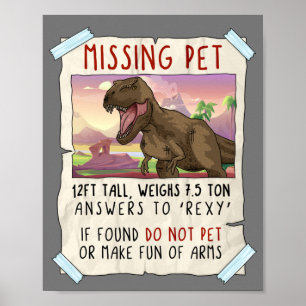 Poster Funny T Rex Tshirt, Funny Missing Pet Tee, Dinosau