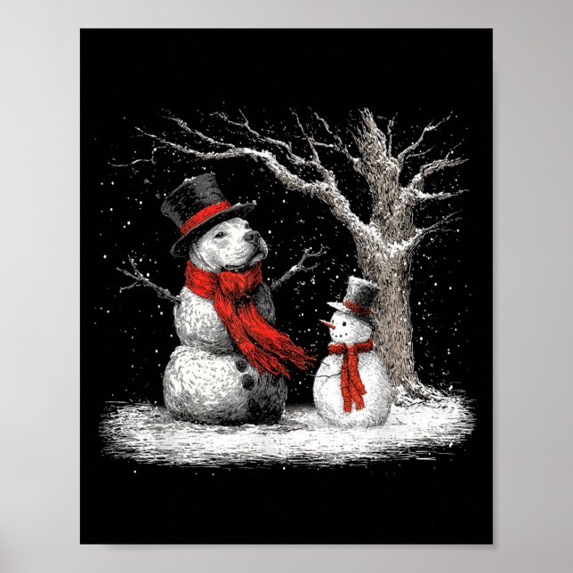 Poster Funny Tbull Dog In The Snow Tree Christmas Winter  (Frente)