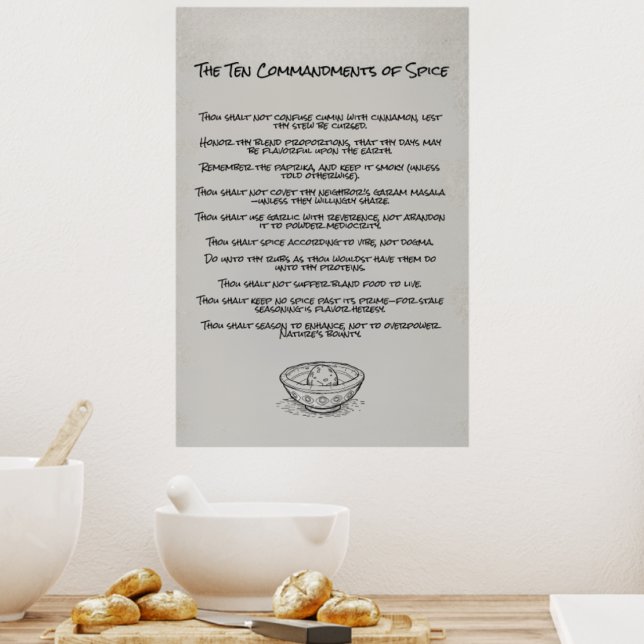 Poster Funny Ten Commandments of Spice Kitchen Wall Art (Criador carregado)