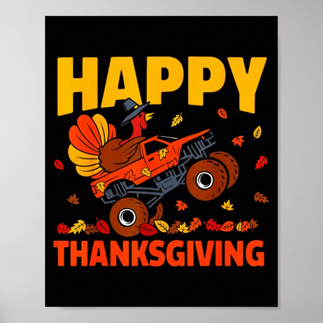 Poster Funny Thanksgiving Monster Truck Turkey Ride Fall  (Frente)
