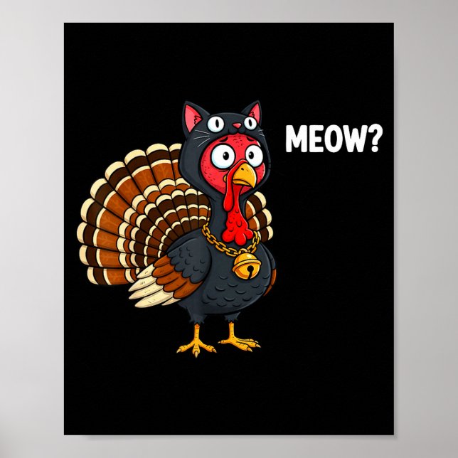 Poster Funny Thanksgiving Turkey Meow Cat Disguise Men Wo (Frente)
