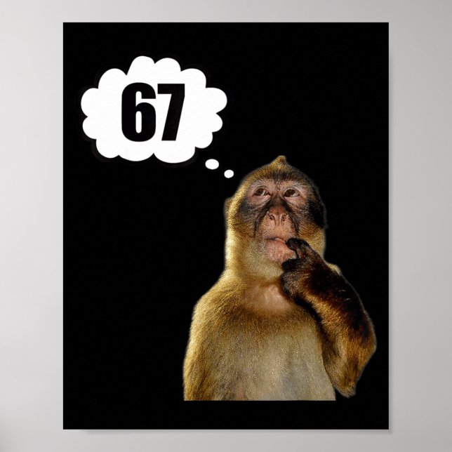 Poster Funny Thinking Monkey Meme Six Seven 6 7 Meme  (Frente)