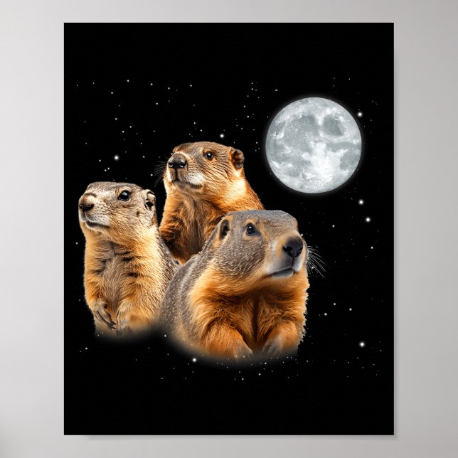 Poster Funny Three Groundhog Moon Groundhog Day  (Frente)